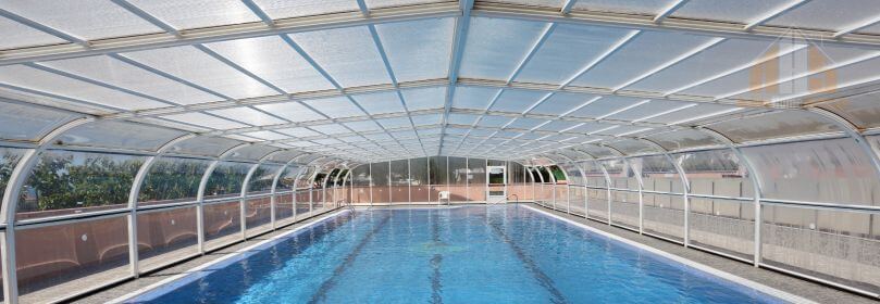 Roofing installations above the pool